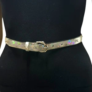 Holographic Stars Slim Belt Y2K Size XS PVC 22-26 Inches Waist Stud Rhinestones - Picture 1 of 10