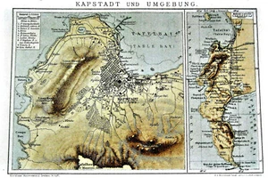 1894.OLD GEOGRAPHIC.KAPSTADT,HAUPTSTADT UND UMGEBUNG (AFRIKA).Brockhaus.ETNA - Bild 1 von 1