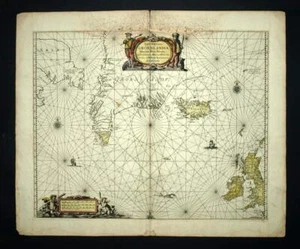 CARTE GÉOGRAPHIQUE MARINE DU GROENLAND ET D'ISLANDE par Nicolai Visscher 1690 - Bild 1 von 7