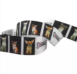 Nastro di razza per cani Grosgrain Chihuahua 1" 25 mm - Foto 1 di 1