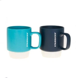 Starbucks Matte Blue Color Block Stacking Handle Mug Set 12oz Mermaid Siren Cup - Picture 1 of 2