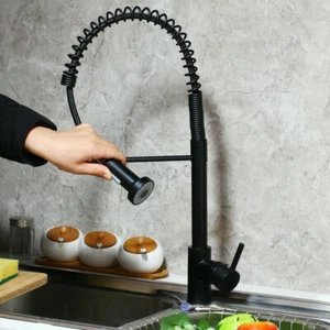 360°Swivel Black Oil Kitchen Sink Mixer Pull Down Faucet 1 Handle/Hole Brass Tap - Picture 1 of 11