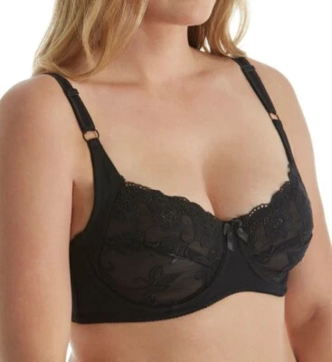 ¡NUEVO CON ETIQUETAS! Sujetador con aros copa suave encaje floral figura completa Carnival 36DD negro 511 Foto 1 de 4