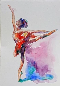 Women Ballet Dancer Watercolor art,ballerina Dancer,original painting 4x6" - Picture 1 of 7