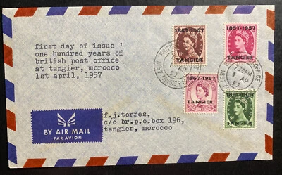 1957 Tanger Morocco British Agencies First Day Cover Post Office Centennial - Image 1 of 2