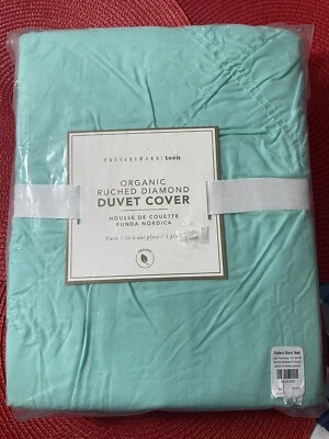 Funda nórdica Pottery Barn Teen orgánica diamante acanalado tamaño aguamarina doble nueva en paquete Foto 1 de 3