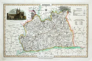 SURREY & LONDON James Pigot Original Hand Coloured Antique County Map c1830 - Picture 1 of 4