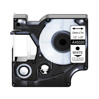 ENTERPRISEPARTNER 1PK 12mm 7m 45020 White on Clear Label Tape For DYMO D1 LabelManager 1/2" x 23‘