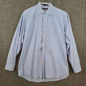 Tommy Hilfiger Mens Large 16 32-33 Button Down TLC Blue Stripe Long Sleeve - Picture 1 of 12