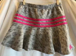 Adidas Girls 6X Skort 3 Stripe Pink Tennis Athletic Shorts Skirt Gray Leopard - Picture 1 of 4