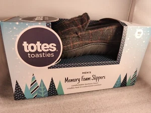Totes Toasties: Memory Foam Hausschuhe - Herren kariert gestreift Größe M 8-9 *NEU IM KARTON - Bild 1 von 14