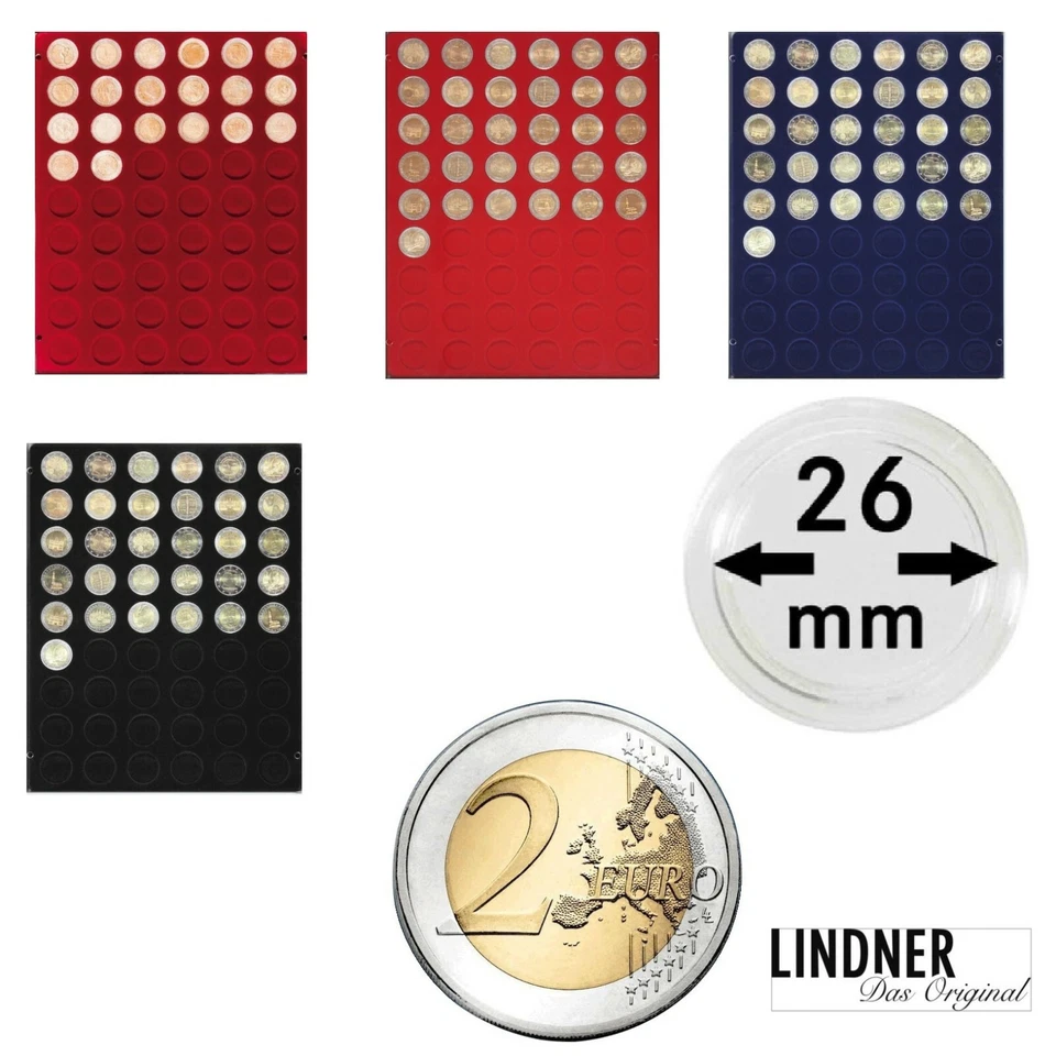LINDNER Velourseinlage Veloureinlage für Münzbox 26mm 2 Euro 2154 2754 2530