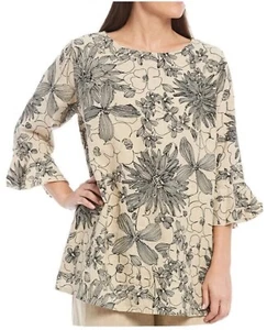 Bryn Walker Medium Shirt Linen Chiara Blouse Floral Top 3/4 Sleeve Scoop Neck - Picture 1 of 13