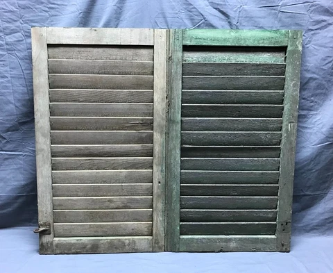 Pair Antique Small Window Wood Louvered House Shutters 17x30 VTG Old 1423-22B Cover