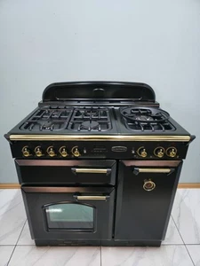 GAS RANGEMASTER CLASSIC 90 CM RANGE COOKER IN BLACK AND BRASS.Ref--ED271 - Picture 1 of 13