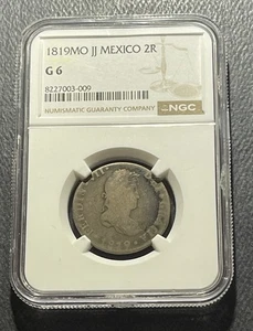 Mexico 1819MoJJ 2 Reales Silver Coin:  Ferdinand VII-NGC G6 - Picture 1 of 4