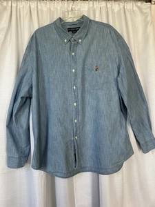 US Polo Assn. Mens Shirt Denim 3XL Long Sleeve Button Down Pocket Blue Vintage - Picture 1 of 7