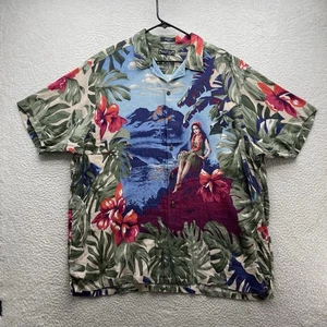 VTG Nautica Hawaiian Shirt Mens XL Relaxed Fit Linen Blend AOP Colorful Tropical - Picture 1 of 8
