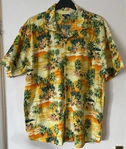 Bright Yellow Mens Hawaiian Shirt | XL | Cotton | Palm Trees-Floral-Festival - Picture 1 of 9