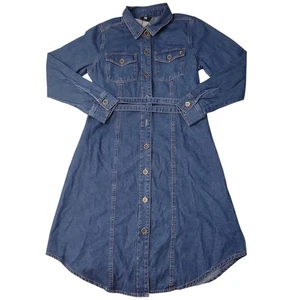 Frye Women's Denim Tie Belt Midi Button Front Dress - Picture 1 of 3