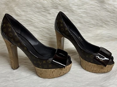 Louis Vuitton Rivoli Monograma Plataforma Corcho Tacones Marrón Charol Talla 36 Foto 1 de 4
