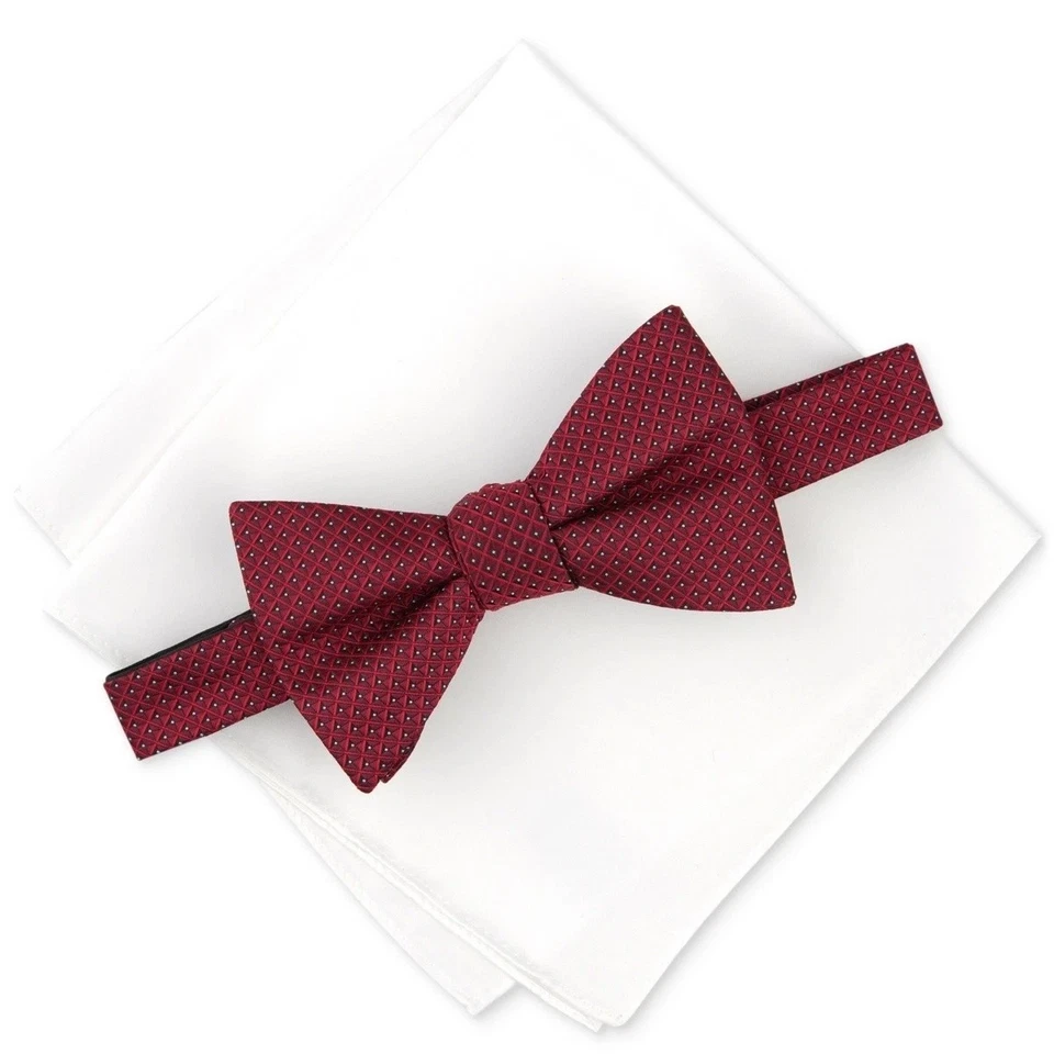 New Alfani Burgundy Pre Tied Bow Tie & White Solid Pocket Square 2 pc Set - Image 1 of 1