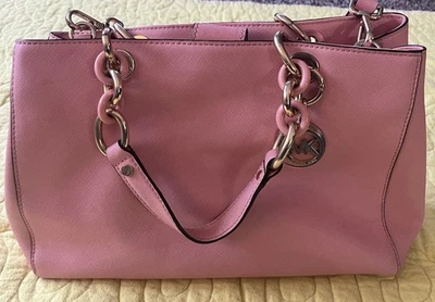 Michael Kors Cynthia MD Satchel Pale Pink Gold Chain Bag Saffiano Leather - Image 1 of 4