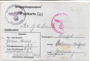 Guernsey Internment postcard from Biberach camp 27th Dec 1942 Joan Hunt ref 2772 - Picture 1 of 2