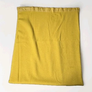 Vintage Waffle Weave Mustard Gold Thermal Blanket Satin Trim 72x90 Twin/Full - Picture 1 of 5