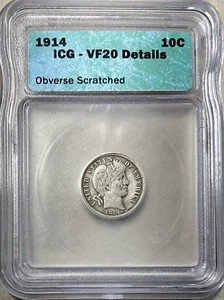 1914-D Barber Silver Dime ICG - VF20 Details nice strike - Picture 1 of 4