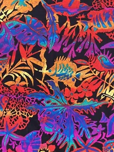 1 yard Rainbow Batiks by Hoffman International Fabric Tropical Fish Leaves Vtg - Picture 1 of 8