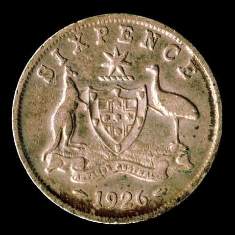 FINE 1926 AUSTRALIA SILVER 6 SIX PENCE GEORGE V SILVER .925 KM# 25 C97 Cover