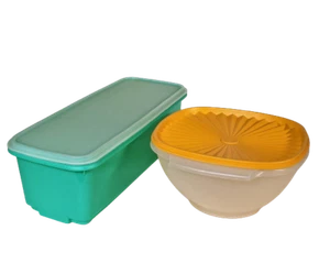 Tupperware Celery Keeper w/Lid and Grate Servalier Serving Bowl w/Orange Lid - Picture 1 of 12