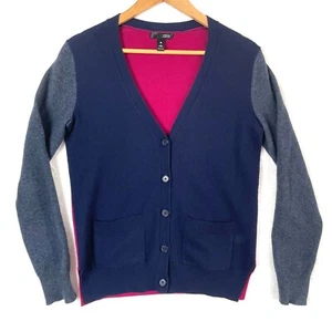 Aqua 100% Cashmere Colorblock V Neck Long Sleeve Sweater Cardigan Womens S - Picture 1 of 7