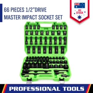 66-Pieces 1/2" Drive Impact Socket Set SAE Metric Extension Bar Impact Joint - Picture 1 of 10