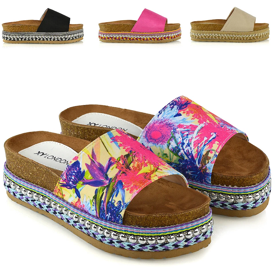 Womens Wedge Heel Sandals Peep Toe Ladies Pearl Stud Platform Summer Shoes - image 1 of 1