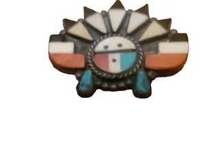 Navaho? gesichter i anstecknadel bauernschmuck? Nicht signiert Vintage gebraucht blau schwarz silber - Bild 1 von 7
