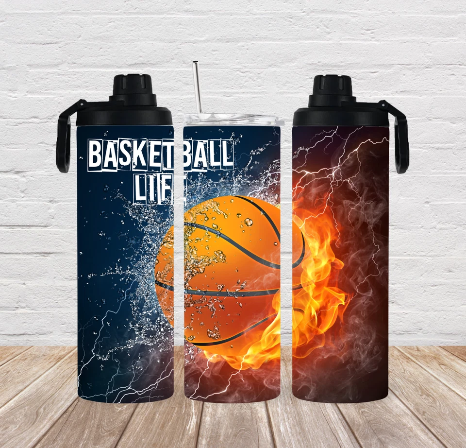 Botella de agua doble vaso de acero inoxidable aislado de 20 oz hecha a mano Basketball Life Foto 1 de 1