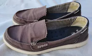 Crocs Walu Loafer Womens 8 Khaki Brown Canvas Slip On Comfort Boat Shoes - Picture 1 of 5