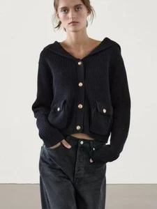 Massimo Dutti Women's Navy Collar Knit Short Jacket - Picture 1 of 14