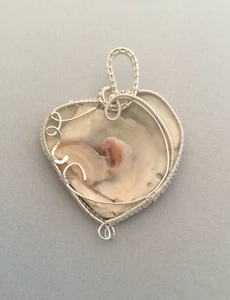 Beach Shell ❤️ Colgante Corazón Plata Esterlina Envoltura de Alambre Artesanal Hecho a Mano EE. UU. - Imagen 1 de 6