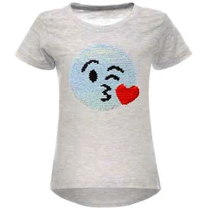 Mädchen Wende Pailletten T-Shirt Sommer Shirt Smile-Motiv Grau 110-116 - Bild 1 von 4