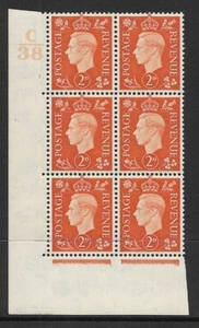 1937 2d Orange Dark colours C38 1 Dot perf 5(E/I) block 6 UNMOUNTED MINT/MNH - Bild 1 von 1