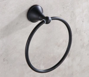 Black Finish Brass Style Bathroom Wall Mounted Towel Ring Holder 2ba856 - Picture 1 of 9