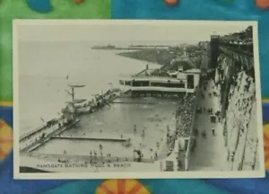 Postcard Ramsgate Bathing Pool & Beach Swimming Diving Lincoln Green RP - Picture 1 of 2