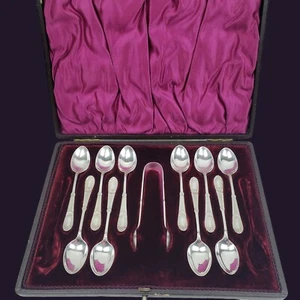 Benetfink & Co London Sugar Tong And Teaspoon Demetasse Box Set Silverplate READ - Picture 1 of 12