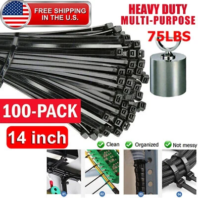 Lote de 100 bridas de cable de 14" de alta resistencia 60 lb ultra nailon envolventes de alambre cremallera resistente a los rayos UV Foto 1 de 4