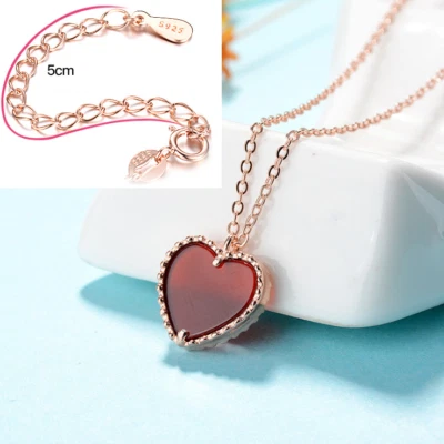 Mujeres Sólido 925 Plata Esterlina Rojo Ónix Corazón Colgante Collar Caja de Regalo B20 Foto 1 de 4