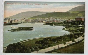 Moragh Lake with Royal Swans, RAMSEY, ISLE OF MAN c1910 - Picture 1 of 1
