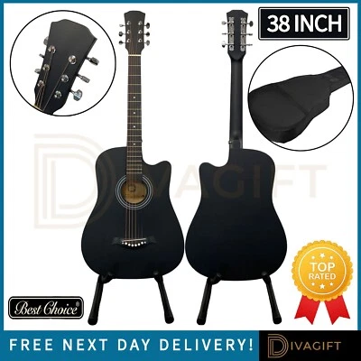 DIVA GIFT CUERDAS DE ACERO GUITARRA ACÚSTICA NEGRA PARA ADULTOS DE 38" PULGADAS CON ACABADO DE MADERA DURA NUEVA